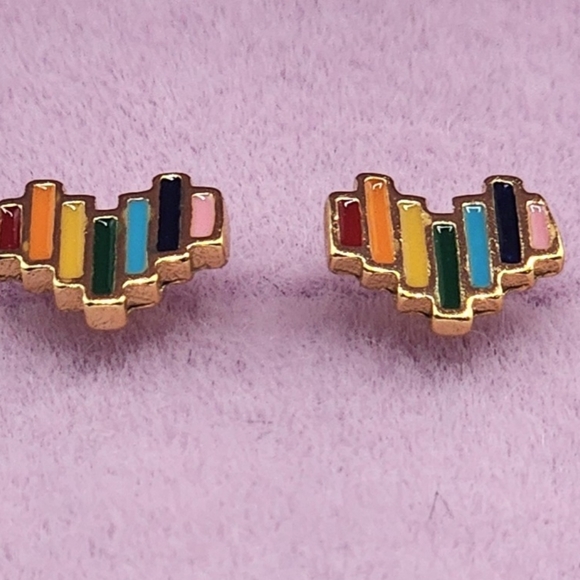 Mini Rainbow Heart Studs - Picture 2 of 4